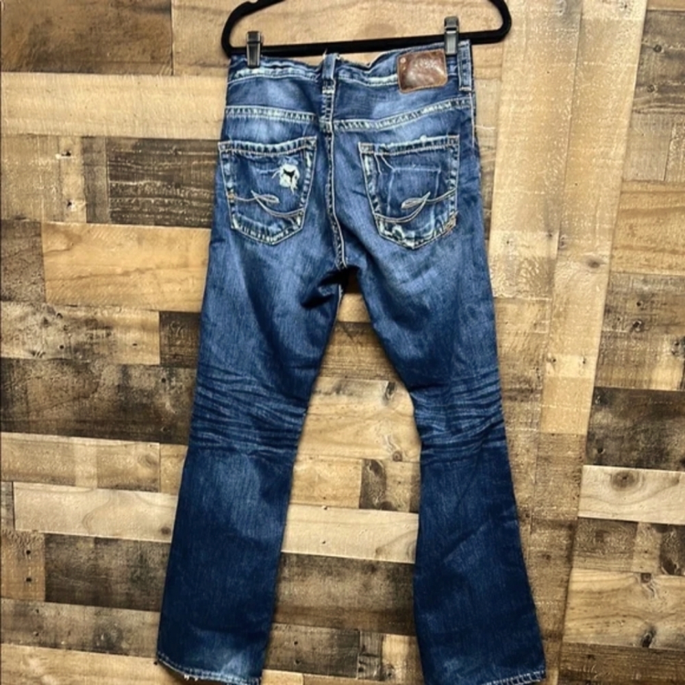 Silver 925 Series Decker Dark Wash Distressed Blue Jeans Men's Size 30 Inseam 32